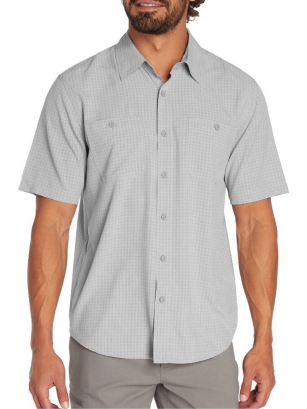 Orvis Moisture Wicking Woven Tech Grey Short Sleeve Button Down Shirt - Hiking